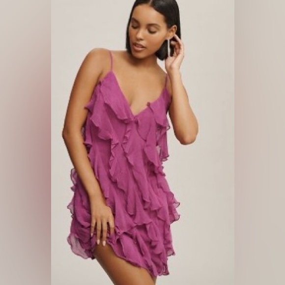 NWT BHLDN Jia Bias-Cut Ruffled V-
Neck Mini Dress - Picture 5 of 5